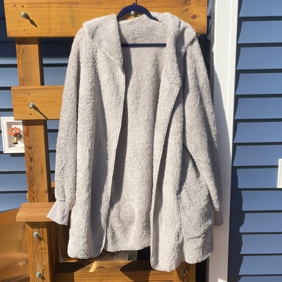 luvamia Fuzzy Fleece Open Front Pockets Hooded Cardigan Jacket Coat Outwear - Picture 2 of 6